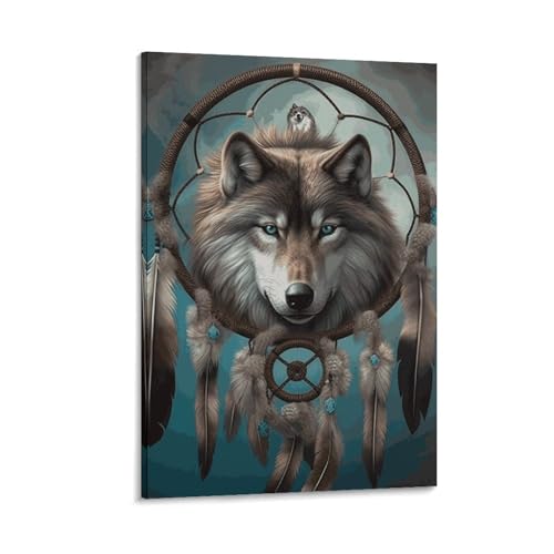 Peinture sur toile loup attrape-rêves au design artistique haut de gamme