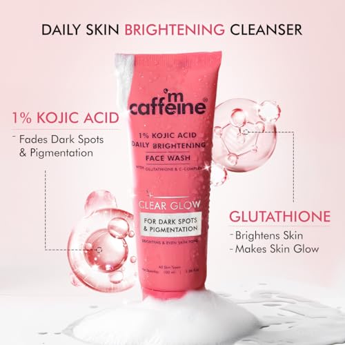 Image of mCaffeine CLEAR GLOW 1% Kojic Acid Daily Brightening Face Wash with Glutathione For Dark Spots & Pigmentation |Brightens Skin |Face Wash For Men & Women | Non-Drying, Fragrance Free - 100ml
