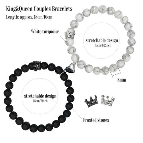 Ymeeaa Couples Bracelets King&Queen Crown His and Her Bracelets Heart Matching Bracelets Long Distance Relationship Gifts for Boyfriend and Girlfriend on Anniversary Couples Jewelry for Women Men3