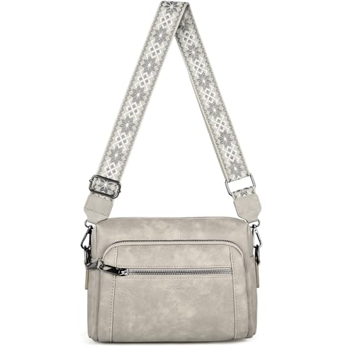 HILAEX Umhängetasche Damen mit 4 Fächern, Handtasche Damen mit Anti Diebstahl Leder Crossbody Bag mit Verstellbar Abnehmbar Schultergurt