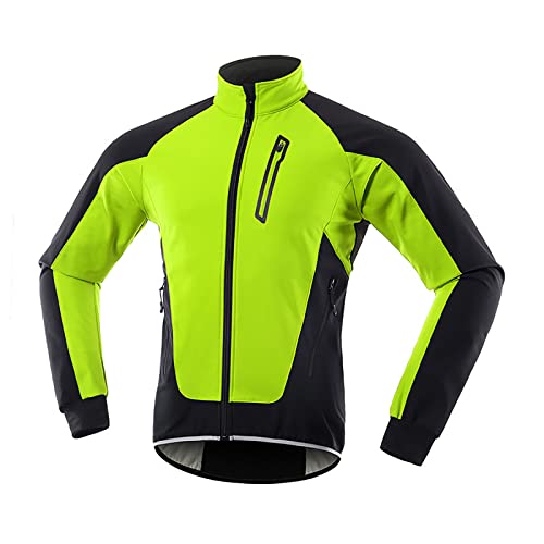 Herren Winter Fahrradjacke Die Fahradjacke Radfahrjacke Softshell-Jacke Übergang ideal Jacke MTB Jacke Thermo-Vlies MTB Fahrrad Outwear Winddicht Wasserdicht,Grün,L Cover
