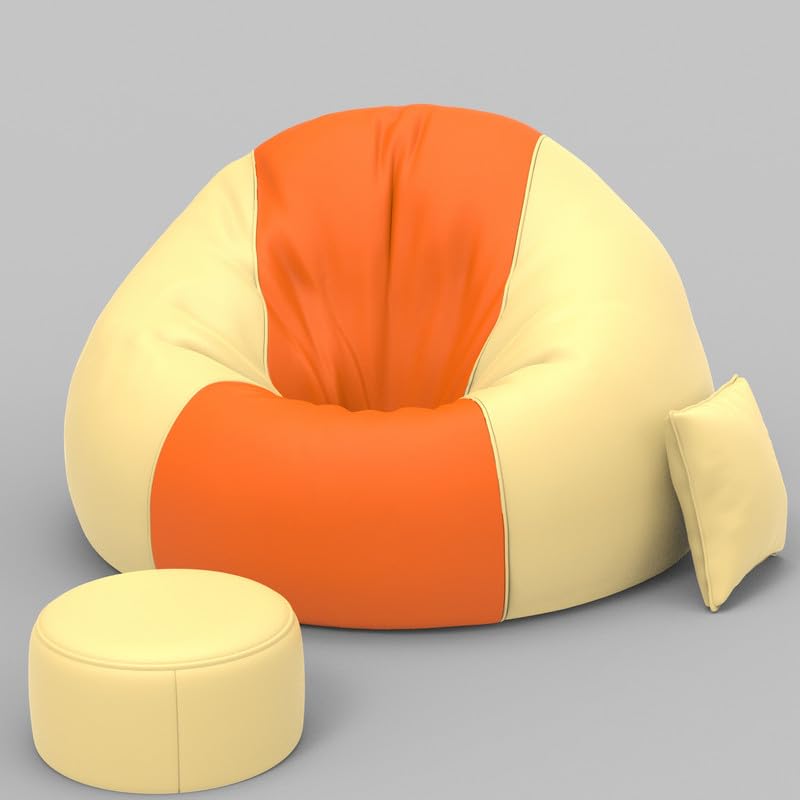 Image of Biggie Bean Bag Chair with Beans Filled 6XL Classic Comfort Bean Sofa-Crafted for Comfort-Styled for Modern Homes with Free Cushion & Footrest (Matching Color : Leatherette Orange Cream)