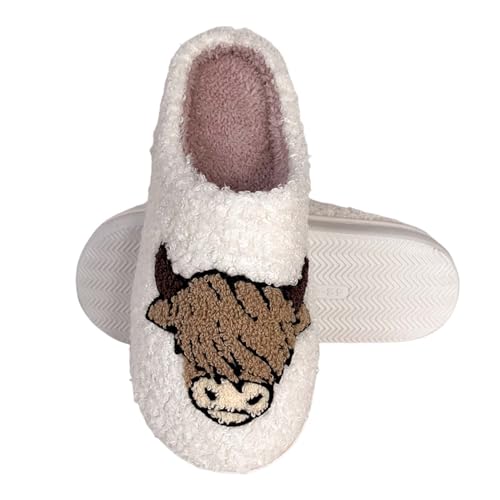 Image of Highland Cow Slippers for Women Plush Scottish Highland Cow Animal Slippers Warm Non Slip Home Indoor Slippers