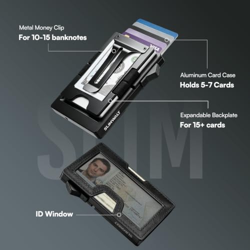 Image of Pop Up Mens Wallet, RFID NFC Blocking Wallet for Men 1.3cm Ultra Thin Space Aluminum Minimalist Credit Card Holder With Money Clip ID Window Black
