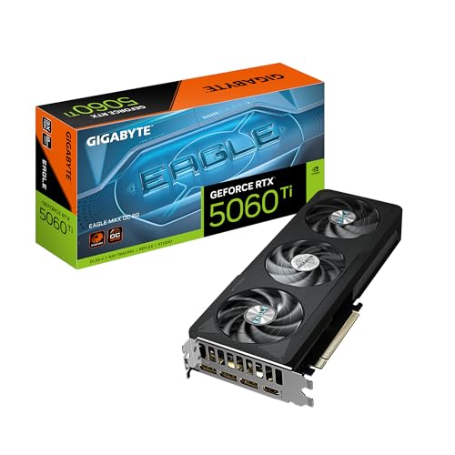 GIGABYTE GeForce RTX 5060 Ti Eagle MAX OC 8G Graphics Card, 8GB 128-bit GDDR7, PCIe 5.0, WINDFORCE Cooling System, GV-N506TEAGLEMAX OC-8GD Video Card