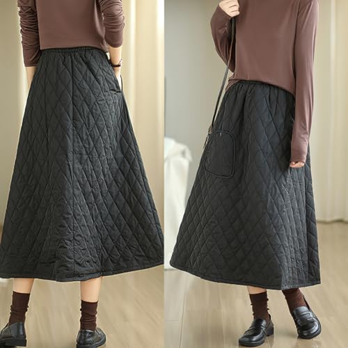 chouyatou Womens Winter Warm Elastic Waist Padded Quilted Midi Long Puffer Insulated Skirt with Pocket4