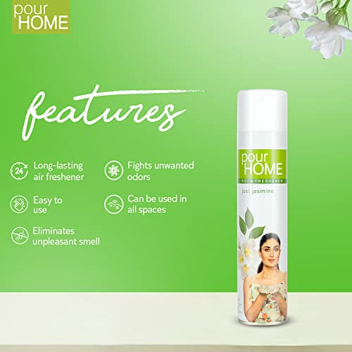 Image of POUR HOME Just Jasmine Air Freshener Spray - 220ML Each (Pack of 2) | Long-Lasting Fragrance - Reduces Odours - Suitable for Home & Office