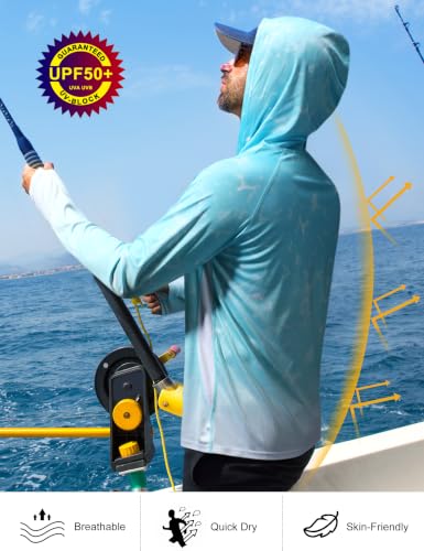 Image of Roadbox Men's UPF 50+ Sun Hoodie, UV Long Sleeve Fishing Shirts Rash Guard