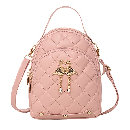 NOENNULL Sac à dos petit pour femmes avec pendentif cygne brodé, double couche, mini sac de voyage mignon pour filles et femmes, rose, Uniform Size