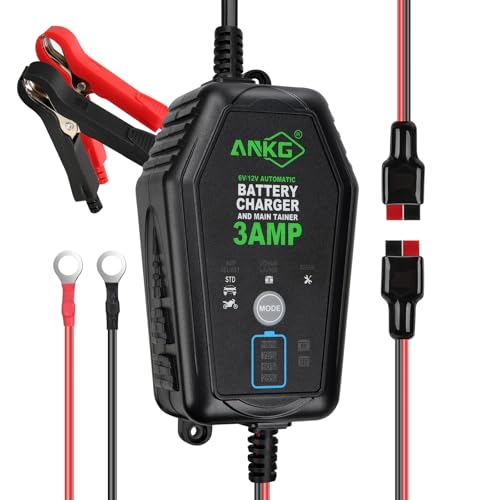 3A 6V/12V Smart Battery Charger Maintainer Fully Automatic Trickle Charger with Waterproof Desulfation for Cars, Motorcycles, Boats, LawnMowers-Compatible with Lead-Acid, LithiumLiFePO4 Batteries
