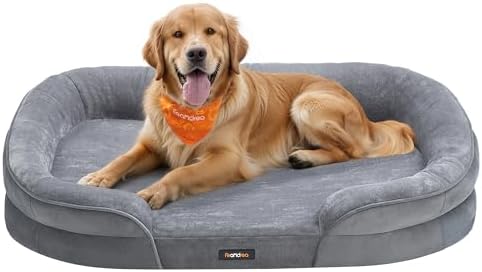 FEANDREA Hundebett, orthopädisch, für mittelgroße Hunde, 104 x 69 x 18 cm | Hundekissen, wasserdichte Innenschicht, erhöhte Ränder, abnehmbarer, waschbarer Bezug, rutschfest, hellg