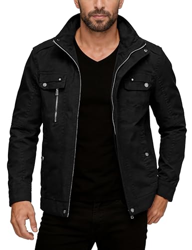Image of Wantdo Men's Cotton Lightweight Military Jacket Casual Windbreaker | Stand Collar,5 Pockets,Windproof,Snap Cuffs,Spring Fall Daily Commute Work Outdoor Wear,Regular Fit,Versatile Outerwear