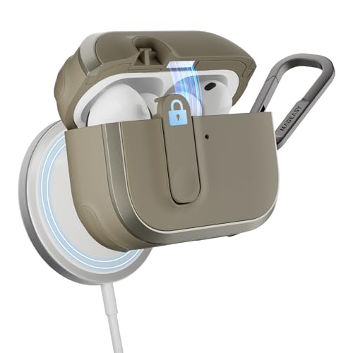 MAGEASY Odyssey AirPods Pro 3 �P�[�X ���b�N�t�� (2025) ��� ���ϋv �ی�J�o�[ | �~���^���[�O���[�h�̑ϏՌ� | MagSafe & ���C�����X�[�d�Ή� | �J���r�i�N���b�v�t�� (���^���T���h)