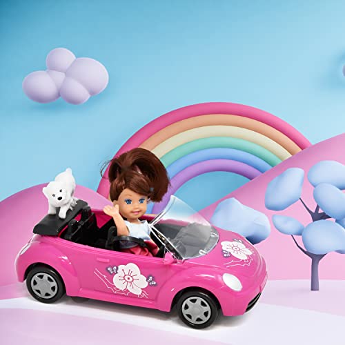 Mini Car For Dolls Vehicle Toy Set For Girls With Mini Fashion Doll And Dog Pink Convertible Playset Doll Riding Toys For Kids Toddlers Ages 3 4 5 6 7 8 #TOP2