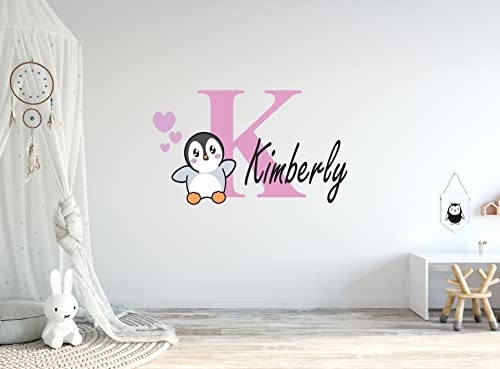 Cutedecals Love Penguin Custom Name - Personalize Penguin Name Wall Art - Unisex Wall Decal For Nursery Playroom Bedroom Decoration (Wide 16Inx9In Height) #TOP1