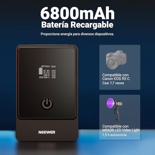 Miniatura 5 de Neewer Mini V Mount Batería 6800mah 99wh 14.5v, Mini V Lock Battery Con 65w Pd Tipo C D Tap Bp Usb A Puerto Dc Dual Pantalla Oled Videocámara Videocámara Compatible Con Smallrig Bmpcc 4k 6k, Ps099e