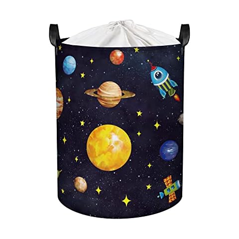 Clastyle Mysterious Universe Space Laundry Basket Folding Round Black Boy Toy Storage Basket for Playing Room, 45L Cover