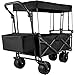 VEVOR Carrito de Jardín Plegable de Transporte Playa, Carga 100 kg Carrito Plegable con Techo Extraíble, Negro Transporte Plegable de Playa Jardín con Toldo Cesta Giratorio 360 ° para Camping Pícnic