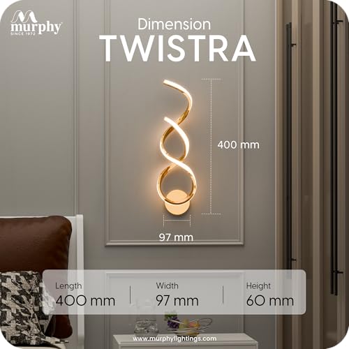 Image of Murphy Twistra Elegant LED Wall Lamp for Home - 2 Years Warranty - Modern Aluminium Light with 3 Color Modes (French Gold, Pack of 2)
