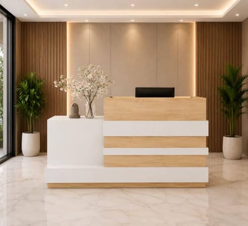 Image of Modern Reception Desk | Particle Board, Storage Design, RCT-051 LPB L6W2, For Office, Clinic, Salon, Hotel, Showroom, Studio & Corporate Lobby