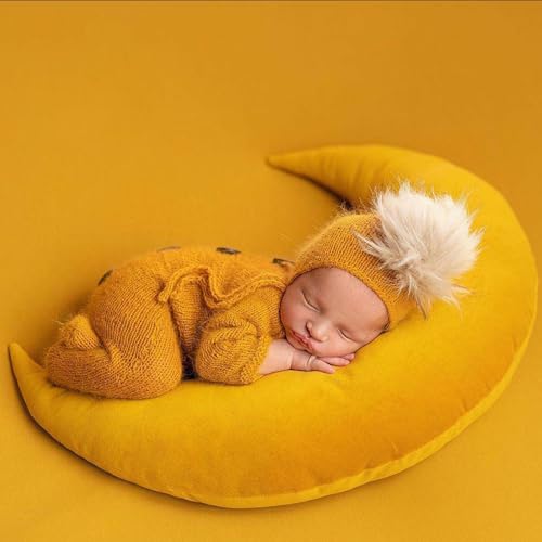 Image of M&G House Newborn Photography Posing Pillow Crescent Moon Pillow Star Pillows Posing Beans Moon Pillow Stars Set Infant Boy Girl Baby Picture Prop (Yellow)