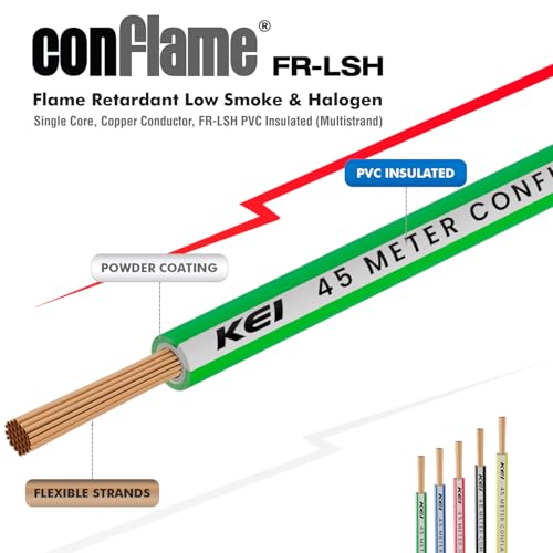 Image of KEI CONFLAME FRLSH 2.5 sqmm 1 Core Copper Heat Resistant Flame Retardant Low Smoke & Halogen - Lead Free House Wire for Domestic & Industrial Electrical Wiring (Green, 45 Meters)