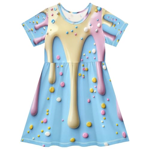 KOCOART Girls Summer Dresses Dripping Colors with Sprinkles Loose A Line Quick Dry Teens Girls Dress Size 7-8 for Home Play Party Sports Multicolor