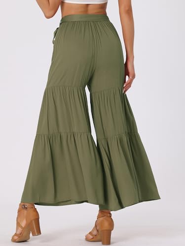 Image of Allegra K Women's 2026 Summer Wide Leg Palazzo Pants High Waisted Flowy Trendy Casual Lounge Boho Beach Ruffles Trousers