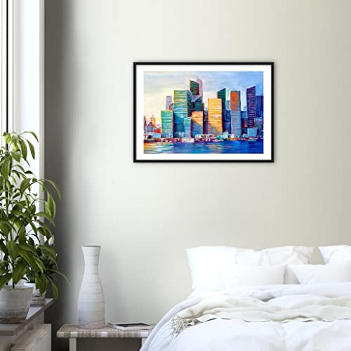 Art mural paysage urbain New York : tableau encadré noir 50 x 70 cm