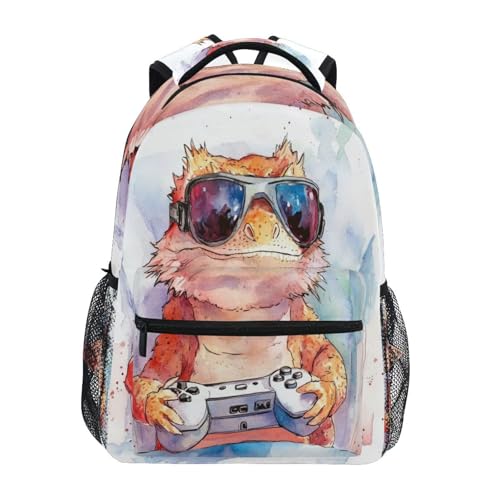 Bearded Dragon Video Game Boys Girls Kids School Backpacks Bookbag, School Bag Travel Backpack Daypack