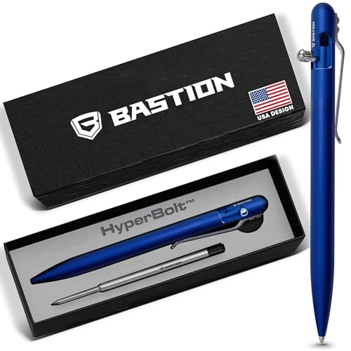 BASTION Aluminum Bolt Action HyperBolt Pen - CNC Machined Lightweight EDC Writing Tool, Refillable, Premium Everyday Carry Gift Pen for Professionals - Blue Slim