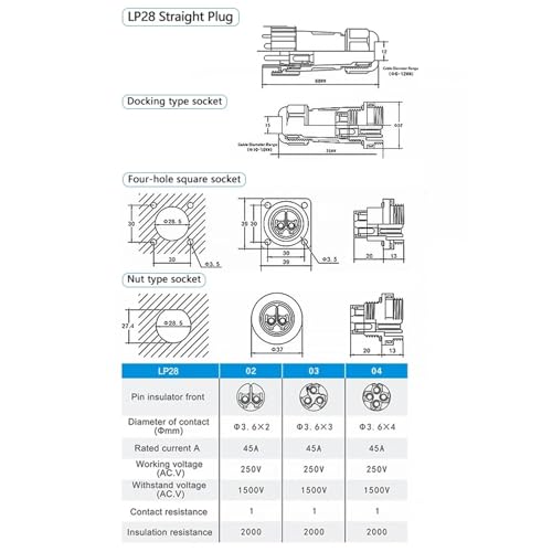 Conector LP28 de 2 pines macho y hembra con acoplamiento de tuerca para cable docking IP68 6