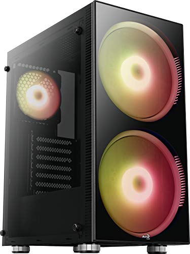 Aerocool PYTHON - Custodia per PC ATX, vetro temperato, 2 ventole RGB 200mm