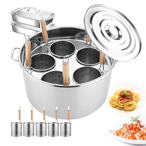 Juego de Olla para Espaguetis y Fideos de 5 Orificios/ollas para Pasta y caldos con 2 bandejas para Hornear/vaporera de Alimentos/Canasta de Filtro con diseño de Gancho/Puede cocinar