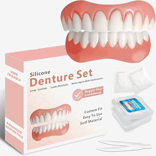 Dentures for Women and Men, Silicone Dentures Upper and Lower, Fix Your Smile at Home Within Minutes, Natural Shade Teeth & Veneers