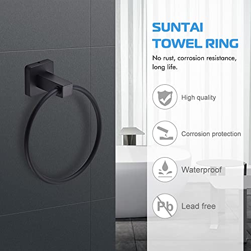 Hand Towel Ring Round Bath Towel Holder Sus 304 Stainless Steel Wall Mount Towel Holder For Kitchen Bathroom,Matte Black #TOP4