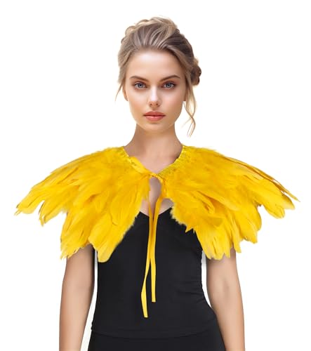 Feather Shawl for Women - Swan Feathers Collar Halloween Crow Cape Witch Costume Accessories