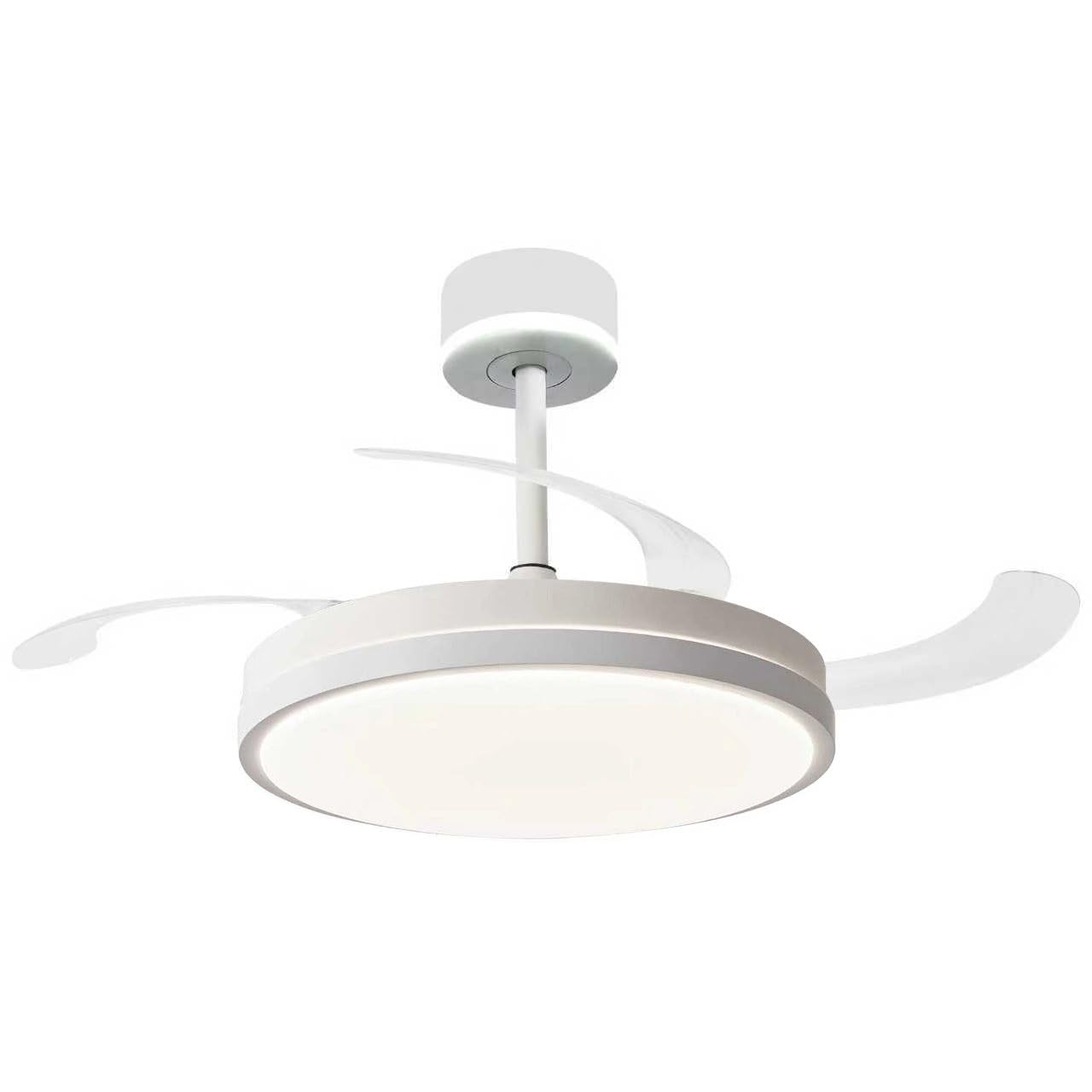 NARVI - Ventilador de Techo EDIMBURGO 1854 WH | Control Remoto | 3 Palas Transparentes | Cabezal Regulable 45w+10W - 3000K-6500K | Función Invierno/Verano | Blanco con