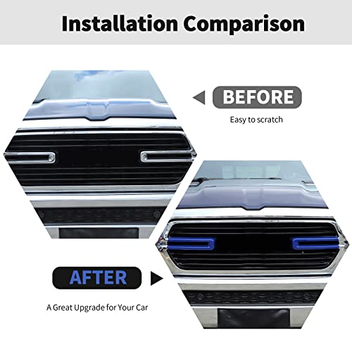 Image of Front Grille Inserts Trim Cover Grill U Bar Cover Frame Decoration Exterior Accessories for Dodge RAM 2018 2019 2020 2021 2022,Blue