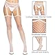 LEG AVENUE Damen Industrielle Netzstrümpfe mit gewelltem Saum, befestigtem Strumpfgürtel Strumpfhose, Weiss/opulenter Garten, Einheitsgre