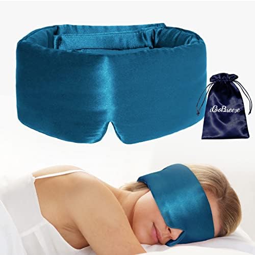 iCooBreeze 100% Natural Silk Eye Mask for Women Men, Soft Pressureless Cooling Blackout Eye Covers for Sleeping, Large Size Sleep Mask fits All Heads Adjustable, 1PC, Vivid Blue