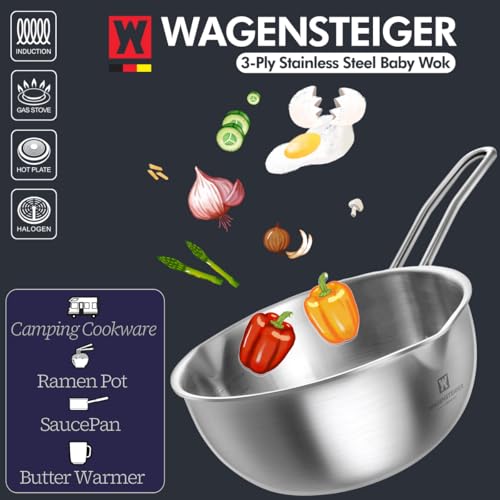 WAGENSTEIGER Stainless Steel Baby Wok 200mm / 7.87inches, 3-Ply Base with Aluminum Core, All Cooktops, Multipurpose Saucepan, Ramen Pot, On-the-go Cooking Pot for Outdoor or Camping - Image 3