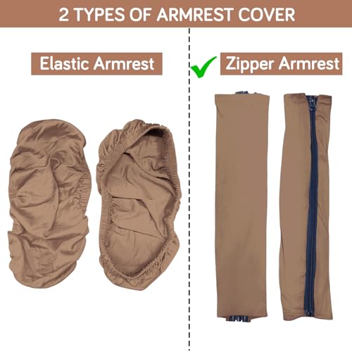 Image of HOKIPO 'SereneSolids' 140 GSM Armrest Covers for Office Chair (Zipper Style), 1 Pair, Dark Camel (AR-5934-DCML)
