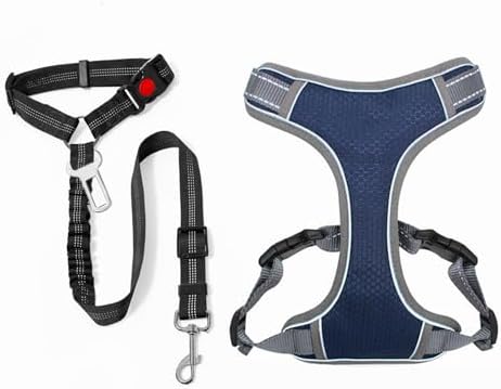 Dog Vest Harness with 2-in-1 Headrest Restraint Dog Car Seat Belt, 420D-Oxford-Cloth Waterproof Dog Harness Set for Vehicle Travel Daily Use Walking Dogs (XL)