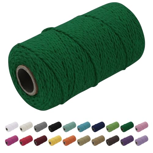 Uiopa Macrame Cord 1.5mm x 100m, Thick Rope Yarn Natural Cotton Cord, 2-Ply Macrame String for DIY Crafts, Plant Hangers, Wall Hangings, Decorations (Green)