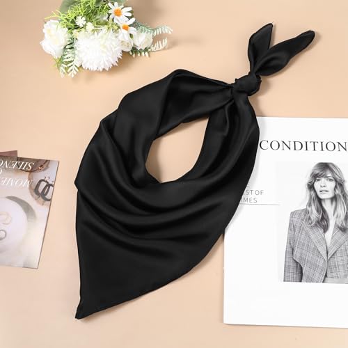 Womens Head Scarf Like Silk Scarf Black Square Satin Scarfs Bandana Head Scarves Night Hair Wrapping Scarfs Large Fashion Headscarf Headband Scarves for Sleeping 27.5" Halloween4