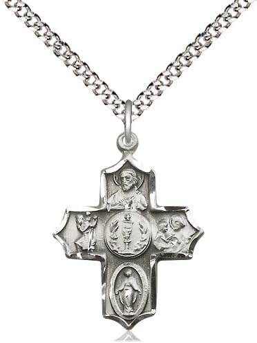Pewter 4-Way Pendant on a 20 inch Light Rhodium Light Curb Chain.