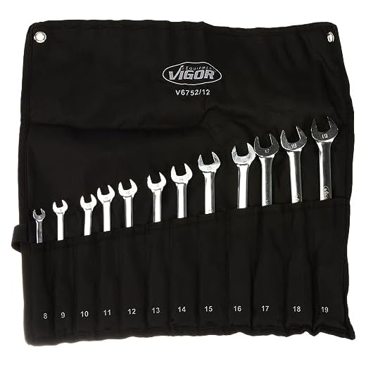 Vigor Ratschen-Ring-Maulschlüssel-Satz (Doppelgelenk, feinverzahnte Ratschenmechanik an der Ringseite, 12 Einzelteile in praktischer Rolltasche) V6752/12, Silber