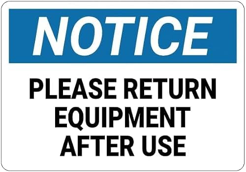 Equipment‑Policy Vintage Metal Tin Plaque, Please Return Borrowed Equipment After Finishing‑Use Notice, rust‑free aluminum plate, retro wall‑decor for home farm bar coffee‑shop‑club workplace‑areas 8"x12"