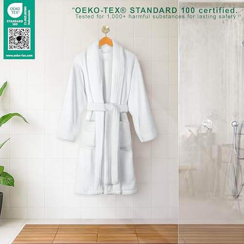 Image of American Soft Linen Women's Fleece Bathrobe - Luxury Soft, Plush, Fuzzy & Warm Turkish Robe for Women, Cozy Spa Quality Adult Bathroom Lounge Robe, White M